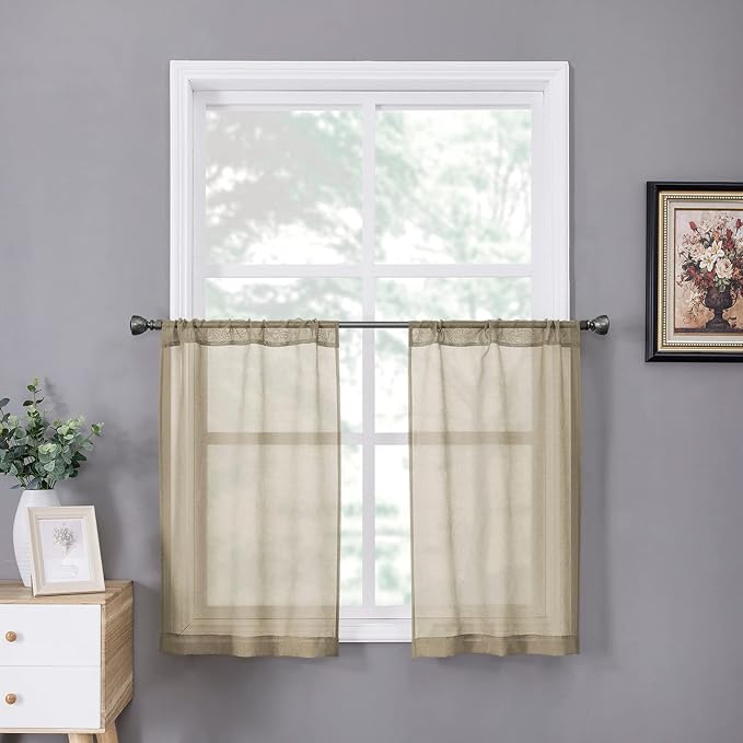 Tollpiz Sheer Tier Curtains Kitchen Linen Textured Half Curtain Sheers Light by Tollpiz