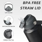 BJPKPK Water Bottle with Straw Lid, 32oz Vacuum Insulated Water Bottles, Metal Stainless Steel Thermos for Sports, Travel, BPA Free Leak Proof Thermos, Cups, Flasks, Tumblers,Black