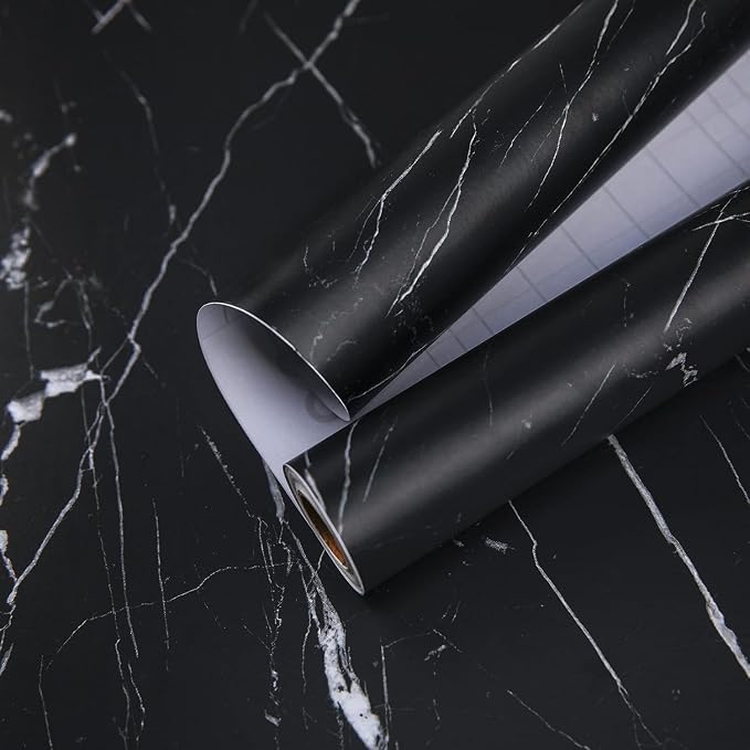 practicalWs 11.8"×78.7" Black Marble Contact Paper Matte Peel and Stick Kitchen by practicalWs