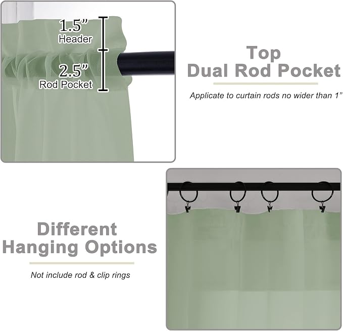 Sage Green Sheer Curtains for Bedroom Living Room 45 Inch Length 2 Panels - Image 4