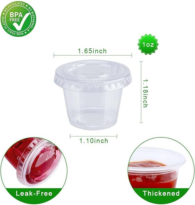 TashiBox 200 Sets - 1 Ounce Jello Shot Cups with Lids, Plastic Souffle Portion Cups with Lids, Clear