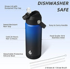 BJPKPK Insulated Water Bottle with Straw Lid, 18oz Thermos Water Bottles, Flex Handle & Non-slip Boot, BPA Free Leak Proof Stainless Steel Metal Thermos, Tumblers, Cups,Black Blue