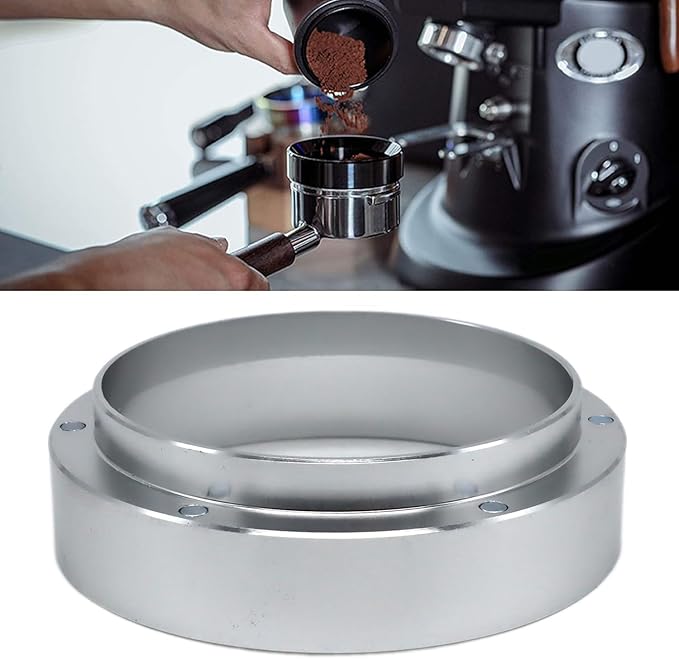 1pc Espresso Dosing Funnel 51/53/58mm Coffee Dosing Ring Aluminum Espresso Distribution Coffee Tool for Home Coffee Bar Shop College Dorm Room Apartment Essential Coffee Accessories (53mm, Silvery)