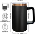 20 oz Insulated Coffee Mug with Lid, Stainless Steel Coffee Tumbler Bulk, Double Wall Vacuum Travel Mug with Handle, Leakproof Powder Coated Coffee Cups for Hot and Cold Drinks (Black,1 pack)