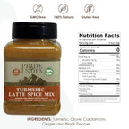 Pride of India – Turmeric Latte Spice Mix – Gourmet & Warm Tea Spice Blend – Healthy/Gluten-Free – Ideal for Lattes/Smoothies/Golden Milk – Easy to Store – 7 oz. Medium Dual Sifter Bottle