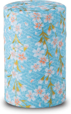 NOREN Japanese Tea Canister Tin (Yuzen Washi Paper), 3.5oz Size Made in JAPAN with Includes Inner Lid of Airtight Damp-Proof/Kitchen Jar for Loose Leaf Coffee Tea (Sakura of Kyoto/Blue)