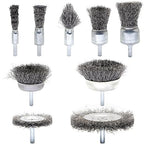 9-Piece Large Wire Brush Wheel Set - Metal Rust Removal, Polishing, Cleaning - 1/4″ (6mm) Shaft - Removes Burrs, Dust, and Paint - Handles Rough Surfaces - Rotary Tool Accessories