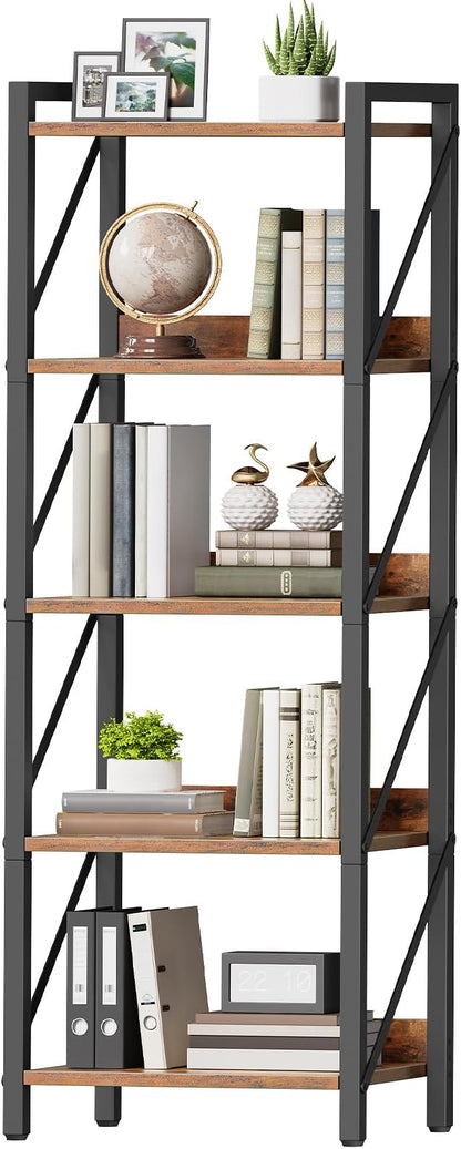 HOOBRO Bookshelf, 5-Tier Industrial Bookcase, Book Shelf Storage Organizer by HOOBRO