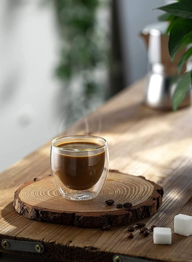 Octavius Double Wall Glass Cup Set | Perfect for Hot & Cold Beverage Lovers | (Set of 2) 8 Ounces Glass Clear Coffee Cups | Cups For Tea, Cappuccino, Latte, Hot Beverages Cup