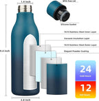 BJPKPK Insulated Water Bottles, 18 oz Stainless Steel Metal Water Bottle with Strap, BPA Free Leak Proof Thermos, Mugs, Flasks, Reusable Water Bottle for Sports & Travel, Sea