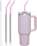 Snowfall Metal Replacement Straw for Stanley 40 OZ Cup, Long Reusable Stainless Steel Drinking Straws with Silicone Tip for Simple Modern 40 OZ Tumbler (Purplish Pink)