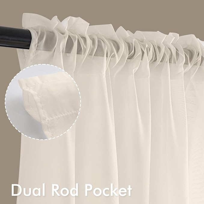 MIULEE Light Beige Sheer Curtains 63 Inches Long 4 Panels 42 x 63 Inches | - Image 3