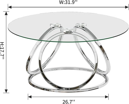 O&K FURNITURE Silver Coffee Table, Modern Glass Coffee Table Living Room Table - Image 2