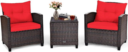 COSTWAY 3PCS Patio Furniture Set, PE Rattan Wicker Sofa w/Washable Cushion and by COSTWAY