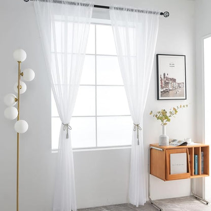 SpaceDresser Basic Rod Pocket Sheer Voile Window Curtain Liners White 2 Panels - Image 2