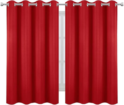 Blackout Curtains 66 x 54 Inch Long Bright Red Curtains Set of 2 Panels Room - Image 2