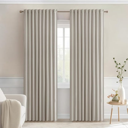 MIULEE Natural Back Tab Blackout Curtains 52x72 Inches Long 2 Panels Set | Rod by MIULEE