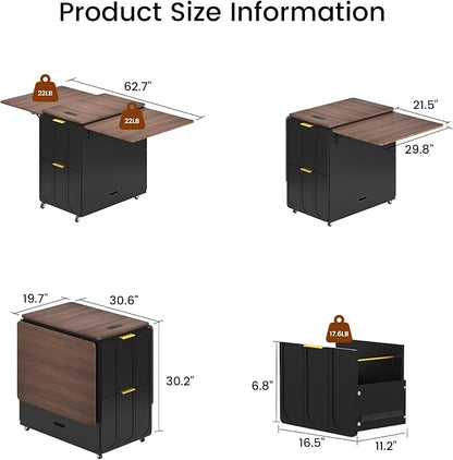 ModernMate 3-in-1 Folding Desk & File Cabinet, Fluted Multi-Storage Workspace - Image 3