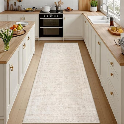 2'6''x8' Hallway Washable Runner Rug: Neutral Kitchen Carpet Beige | Vintage by Luxturiy