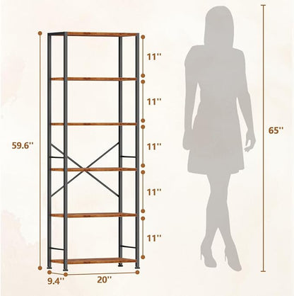 Furologee 6 Tier Book Shelf, Tall Wide Bookshelf, Industrial Open Bookcase - Image 3