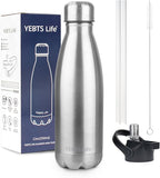 Insulated Water Bottle,12oz Stainless Steel Water Bottles with straw lid,Metal Sports Water Bottles for Boys,Girls,Double Wall Vacuum BPA-Free Flask for School, Sports & Travel-Sliver