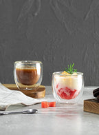 Octavius Double Wall Glass Cup Set | Perfect for Hot & Cold Beverage Lovers | (Set of 2) 8 Ounces Glass Clear Coffee Cups | Cups For Tea, Cappuccino, Latte, Hot Beverages Cup