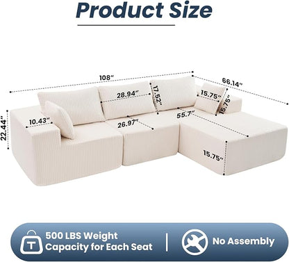 DUMOS 108” Modular Sectional Sofa, Cloud Sectional Couch - Image 2