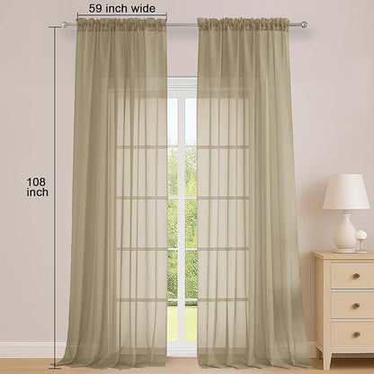 Sheer Taupe Curtains 108 Inches Long - Image 2