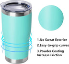 DOMICARE 20oz Tumbler with Lid Stainless Steel Tumblers Bulk, Double Wall Vacuum Insulated Coffee Travel Mug Powder Coated Tumbler, 12 Pack Light Blue