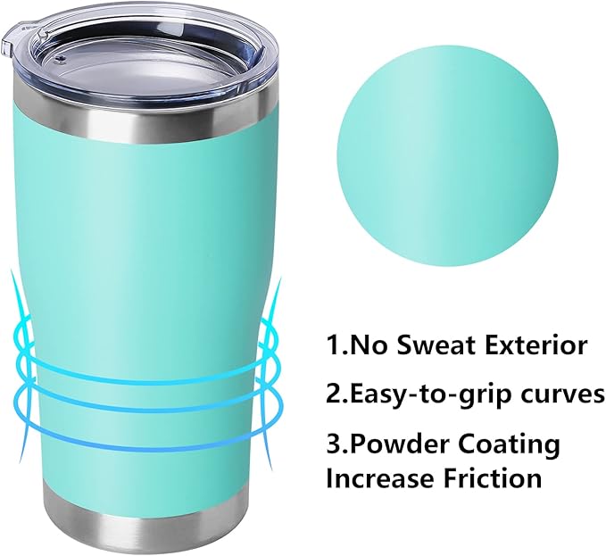 DOMICARE 20oz Tumbler with Lid Stainless Steel Tumblers Bulk, Double Wall Vacuum Insulated Coffee Travel Mug Powder Coated Tumbler, 12 Pack Light Blue