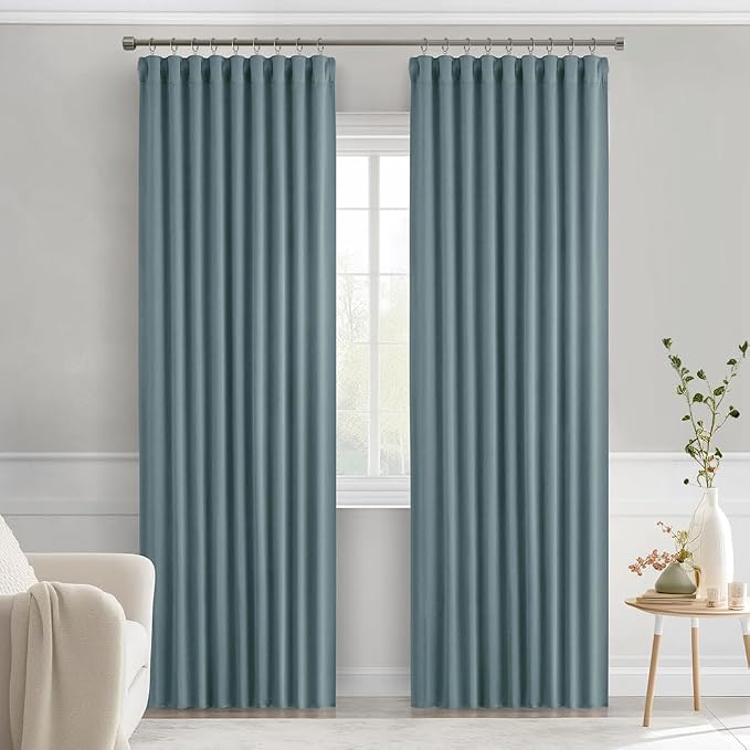 MIULEE Greyish Blue Back Tab Blackout Curtains 52x90 Inch Long 2 Panels Set | - Image 9