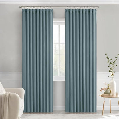 MIULEE Greyish Blue Back Tab Blackout Curtains 52x90 Inch Long 2 Panels Set | - Image 9