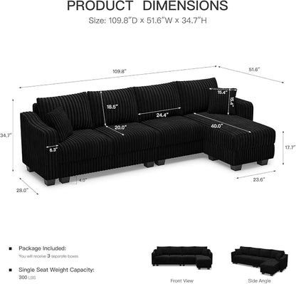 Belffin Sectional Couch with L-Shape Chaise L Shaped Couch with Ottoman - Image 2