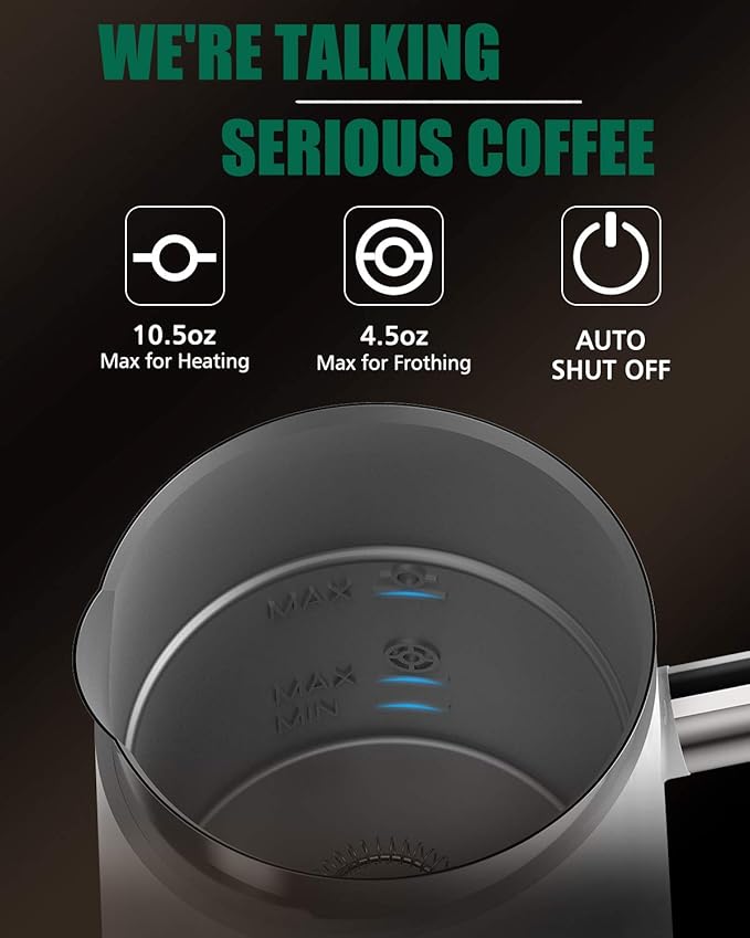 Huogary Milk Frother, Milk Steamer for Milk Foam & Hot Milk(4.5oz/10.5oz), Electric Milk Frother and Warmer for Homemade Coffee, 120V (white)