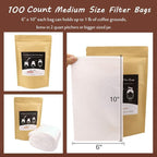 Disposable Cold Brew Coffee Filters - 100 Count Single Use Filter Sock Packs Sturdy Fine Mesh Brewing Bags for Concentrate, Iced Coffee Maker, French/Cold Press Kit, Tea in Mason Jar, 6'' x 10''