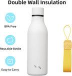 Insulated Water Bottle with Strap,18 oz Double Wall Stainless Steel Vacuum Bottles Metal Water Flask,White