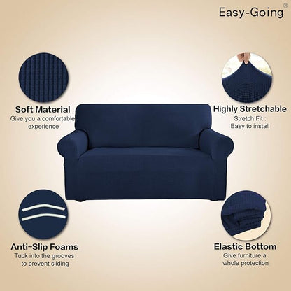 Easy-Going Stretch Loveseat Couch Covers Washable Navy | 1-Piece Loveseat Covers - Image 4