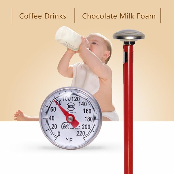 KT THERMO Instant Read 1-Inch Dial Thermometer,Best for The Coffee Drinks,Chocolate Milk Foam