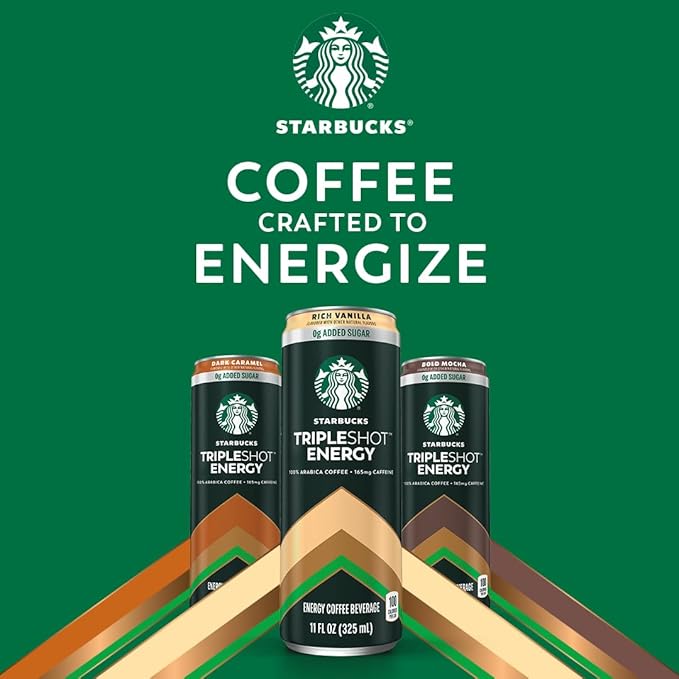 Starbucks Tripleshot Coffee Energy Drink, Dark Caramel, 11 fl oz Cans (12 Pack), Triple Blend, 165mg Caffeine, B Vitamins, Protein, Iced Coffee (Packaging and Formula May Vary)