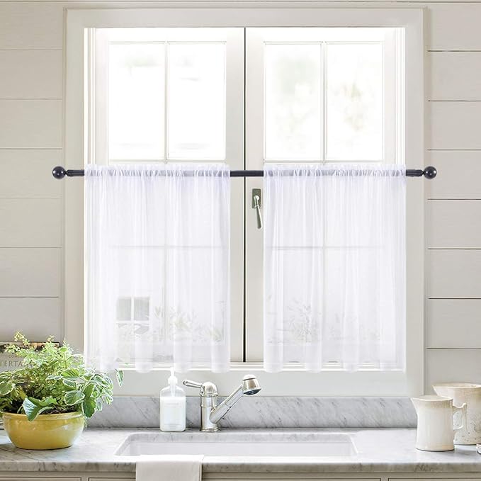 MIULEE White Sheer Kitchen Curtains 36 Inch Length Linen Textured Half Window - Image 8