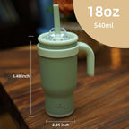 18 oz Tumbler with Side Handle, Insulated Water Bottle with Straw and 2 in 1 Lid, Stainless Steel Cup Travel Coffee Mug for Sports Office Gym,Cream