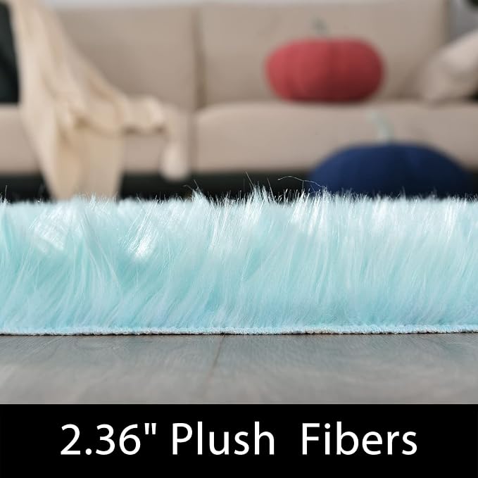 Latepis Blue Round Rugs 6ft Faux Sheepskin Fur Large Circle Rug - Image 3