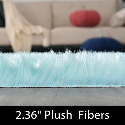 Latepis Blue Round Rugs 6ft Faux Sheepskin Fur Large Circle Rug - Image 3