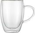 Restaurantware-Forma Professional 11.8 Ounce Glass Coffee Cups, 2 Insulated Coffee Cups With Handle - Dishwashable, Reusable, Clear Double Wall Beverage Tumblers, Freezable, For Hot Or Cold Beverages