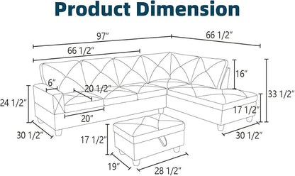 97" L Shaped Couch Set Velvet, Modular Sectional Couches - Image 2