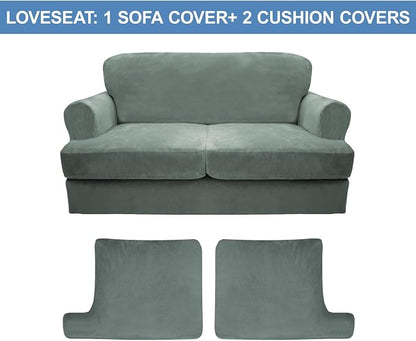 CUCRAF T Cushion Sofa Cover 3 Piece Loveseat Slipcovers, Soft Thick Velvet - Image 5