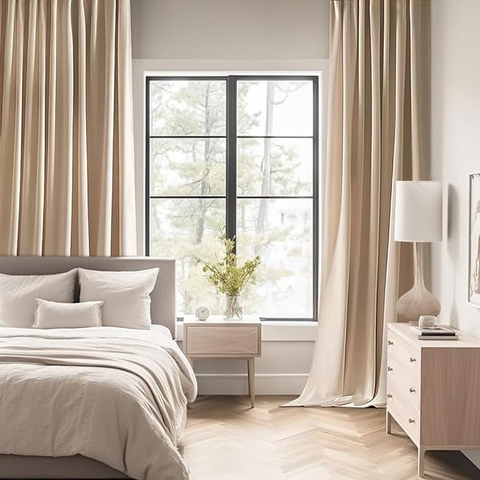 MIULEE Beige Back Tab Blackout Curtains 52x54 Inch Length 2 Panels Set | Rod - Image 2