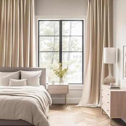 MIULEE Beige Back Tab Blackout Curtains 52x54 Inch Length 2 Panels Set | Rod - Image 2