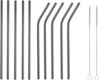 10 Pcs Stainless Steel Straws, Reusable Drinking Straws, 5 Straight + 5 Bent Metal Straws Set With 2 Pcs Cleaning Brushes (Black, 8.5 Inch)