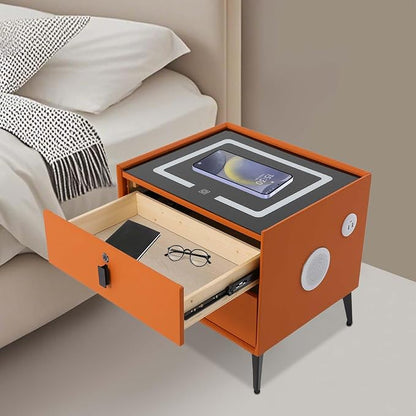 Smart Nightstand w/Fingerprint Lock Drawers, Smart Bedside Table w/USB Charging - Image 2
